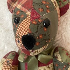 Patchwork quilt teddy bear handmade decor 15”
